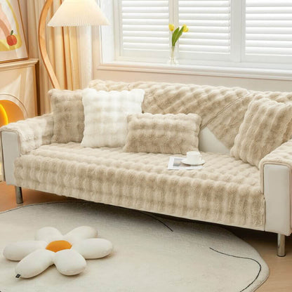 Cosy Plush Solid Colour Non-slip Couch Cover